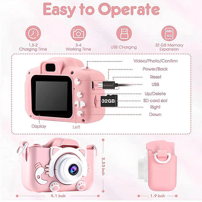 Kids Mini Digital Camera With Video Cartoon 32GB SD Card
