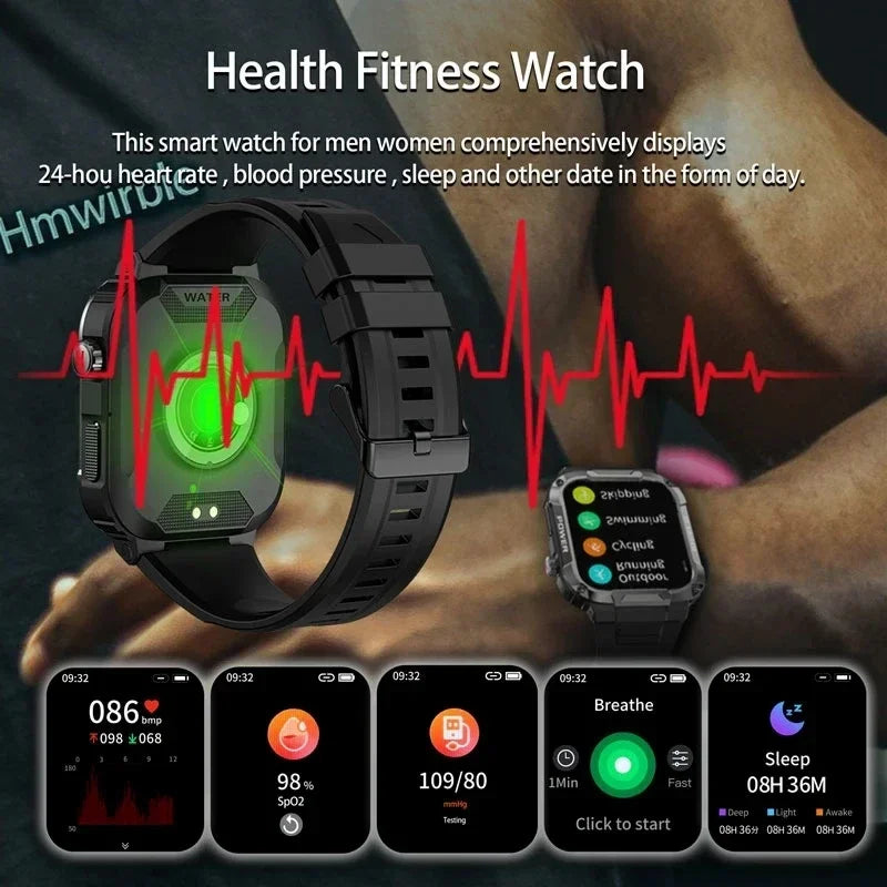 Military Smart Watch Men Android IOS Fitness Waterproof  Bluetooth