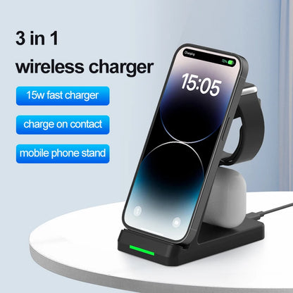 Three-in-one mobile phone wireless charger earphone watch holder