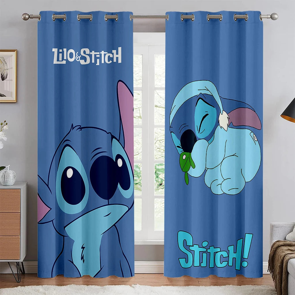 2pcs Blue Stitch Cartoon Curtains Rod Pocket Anime