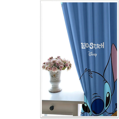 2pcs Blue Stitch Cartoon Curtains Rod Pocket Anime