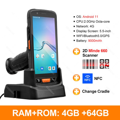 Android 11 Handheld Terminal Wireless Wifi with Grips Cradle