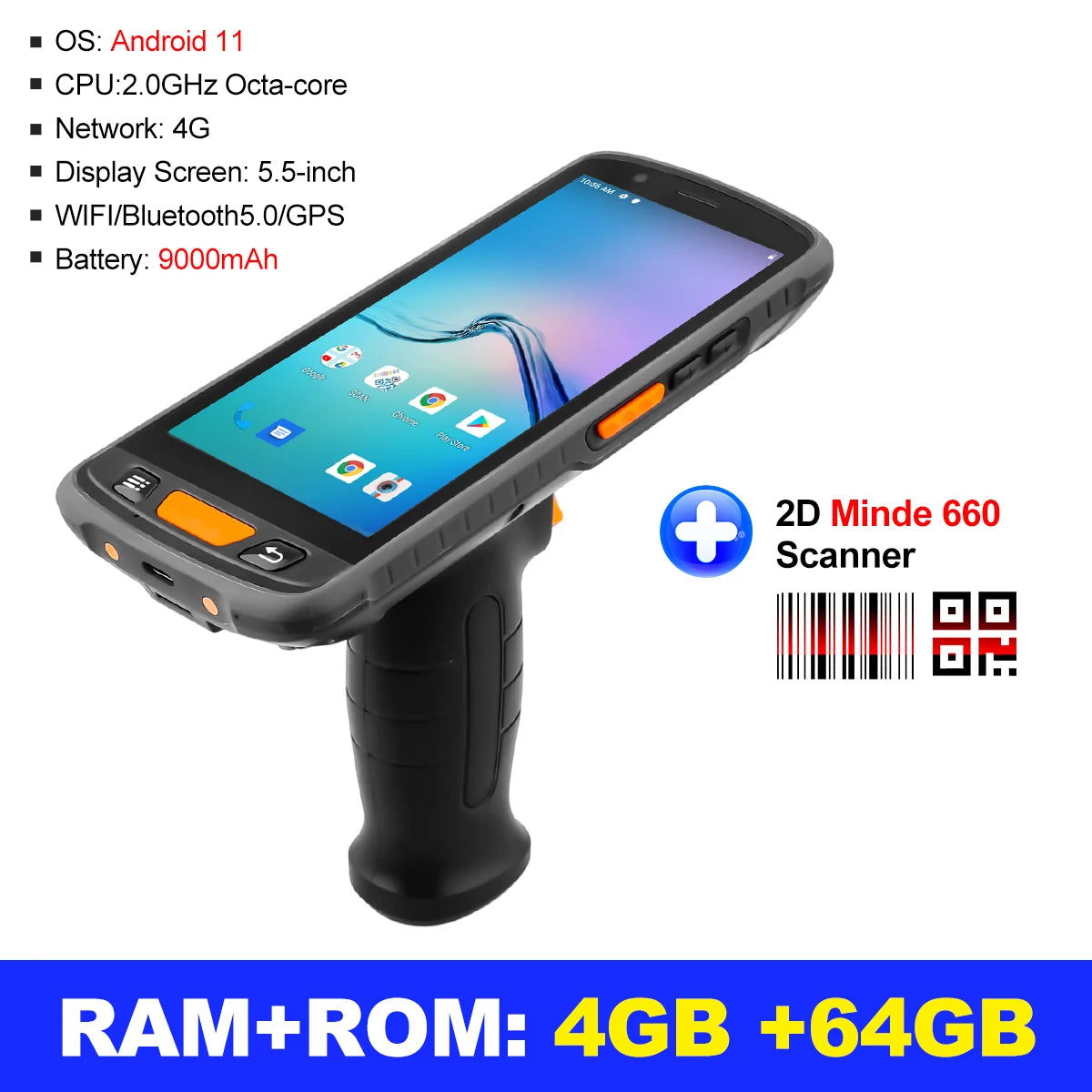 Android 11 Handheld Terminal Wireless Wifi with Grips Cradle