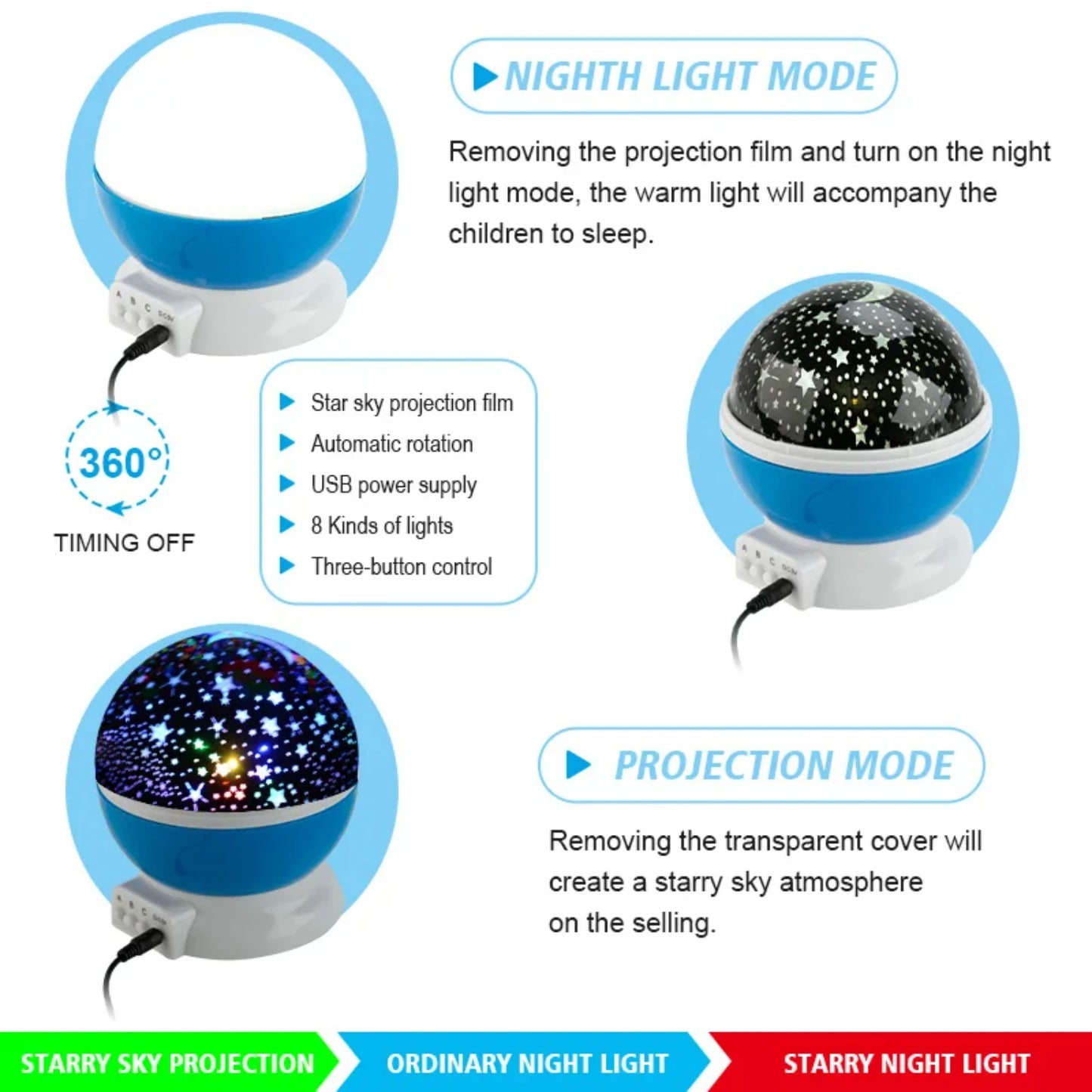 Rotating LED Night Light Projector Starry Sky Planetarium Star Light