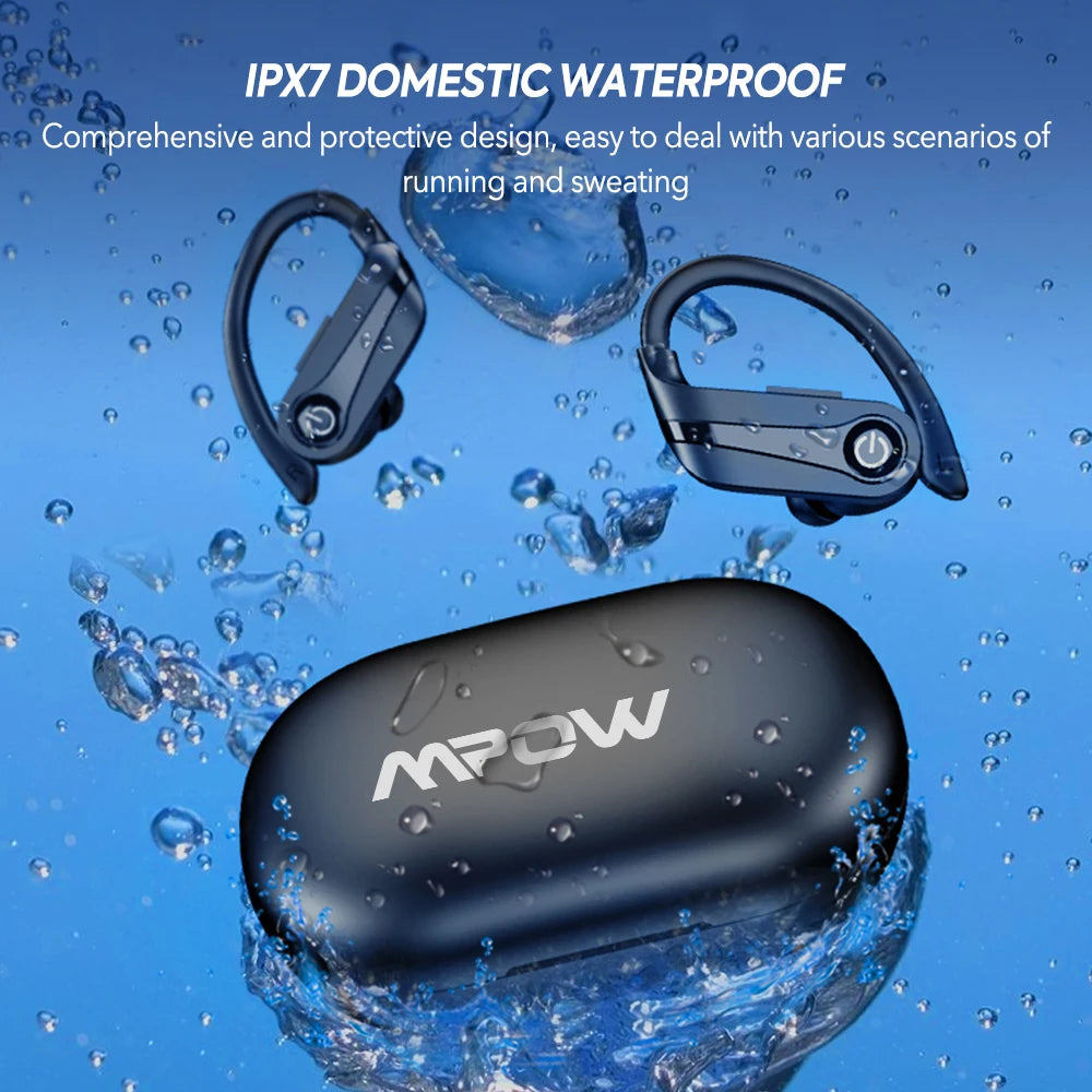 Bluetooth Wireless Earbuds Mic Waterproof Earphones with Hooks