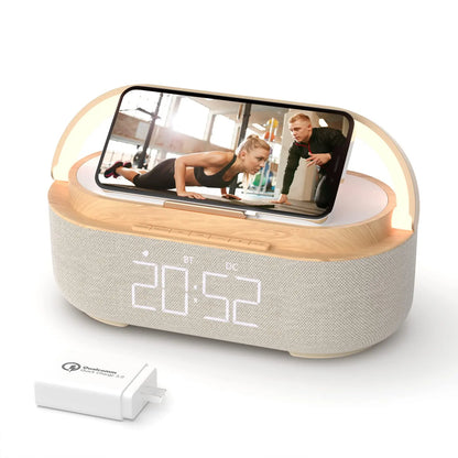 Bluetooth Speaker Digital Alarm Clock Wireless Charging FM Radio