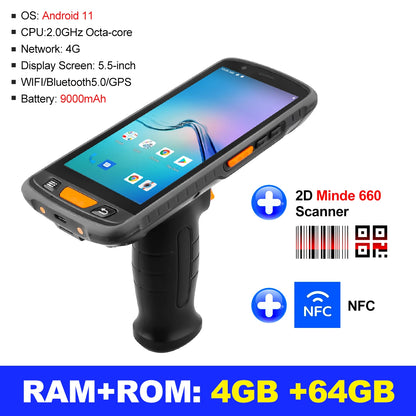 Android 11 Handheld Terminal Wireless Wifi with Grips Cradle