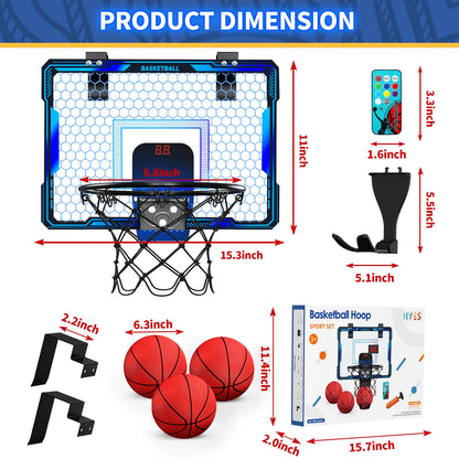 Remote Control Mini Basketball Hoop  Electronic Scoreboard 3 Modes, Foldable