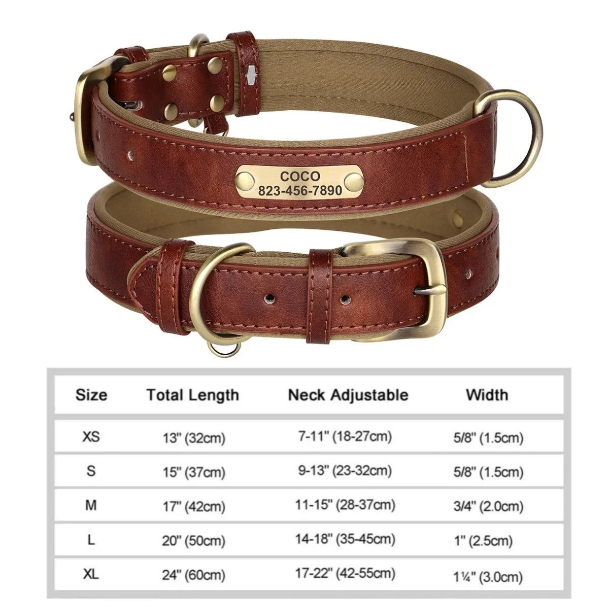 Soft Padded Leather Pet Collar For Small Medium Large Dogs Free Engraved Nameplate