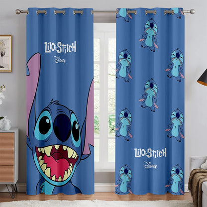 2pcs Blue Stitch Cartoon Curtains Rod Pocket Anime